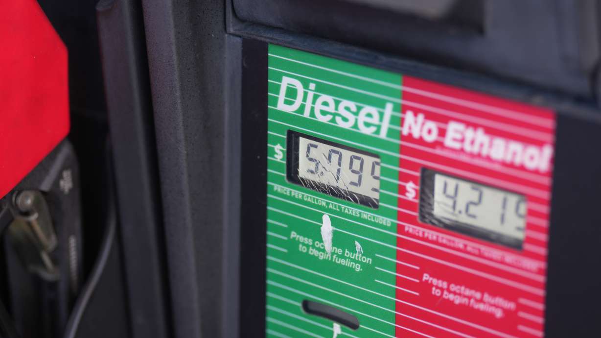 The price of a gallon of diesel fuel is shown electronically on a pump at a QuikTrip station, Oct. 1, 2026, in Greenwood Village, Colo.