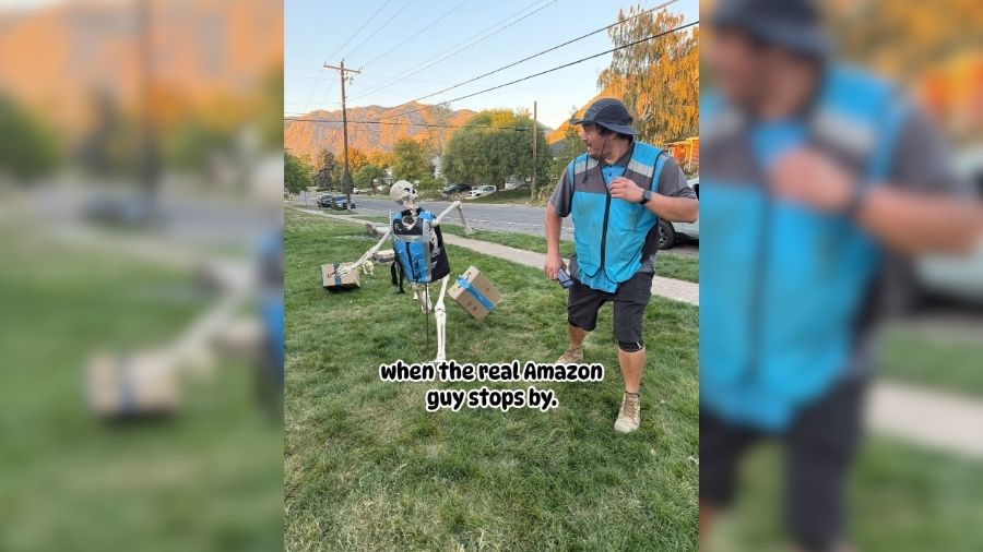 Have You Seen This? 'Ogden Skeleton Man' poses latest creation as Amazon driver