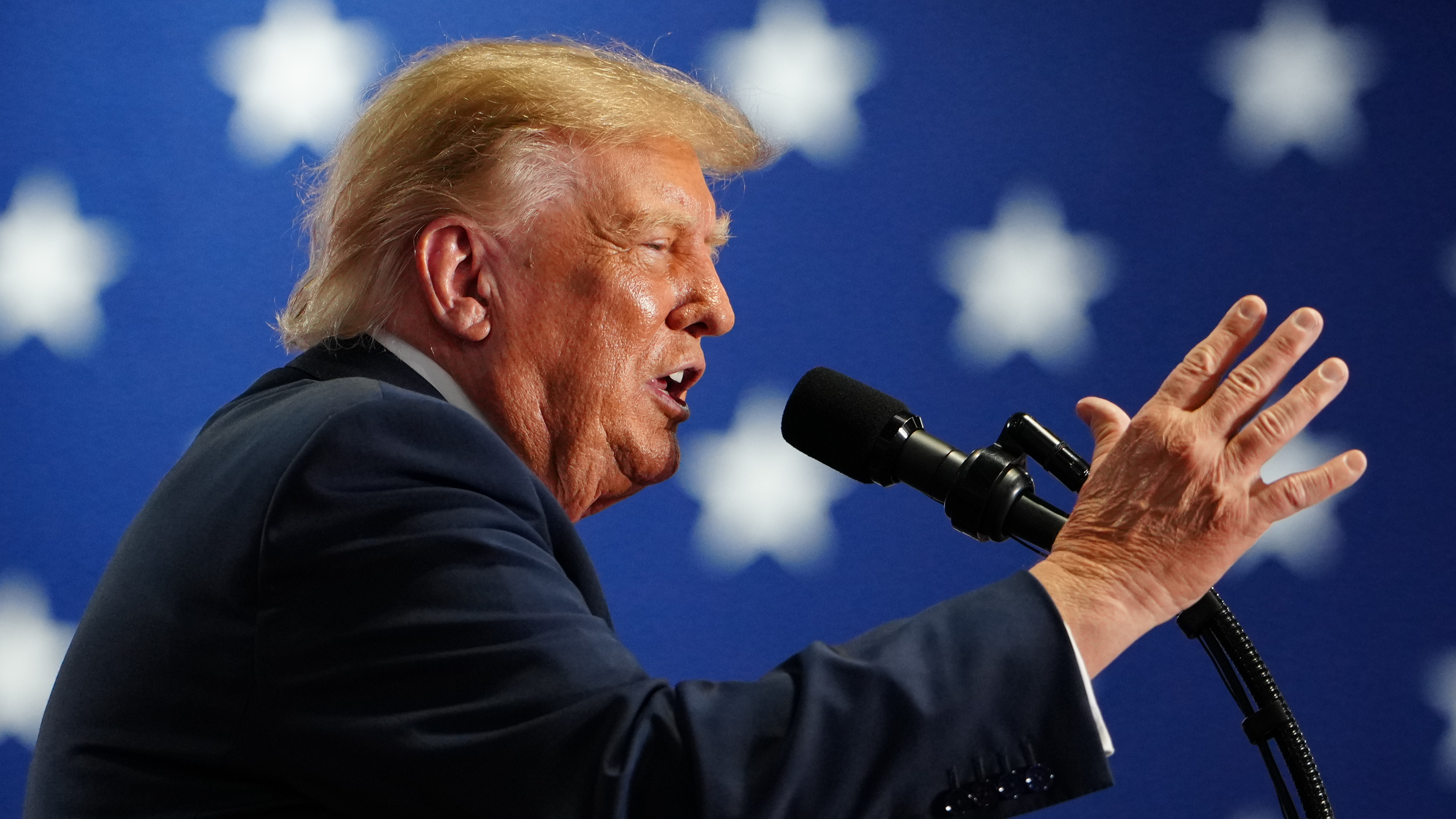 President Donald Trump speaks at a campaign rally at the Oncenter, Friday, in Syracuse, N.Y. Trump said Saturday he was "evaluating" whether to join in strikes on Iran-backed Houthi rebels after Saudi Arabia's capital city airport was attacked again.