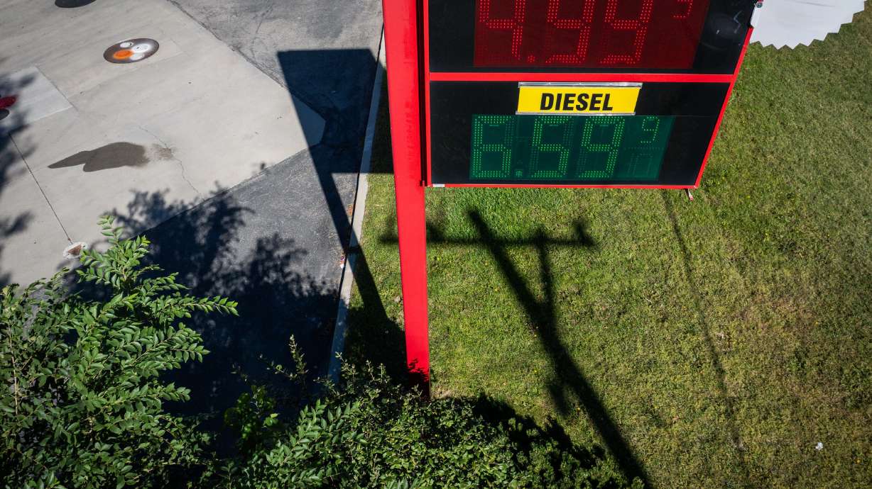 Gas prices at a Speedway in Salt Lake City on Sept. 30. Rep. Blake Moore says he still has faith in Republicans' chances in November's midterm elections, though he added high gas prices and the war in Iran have complicated things.