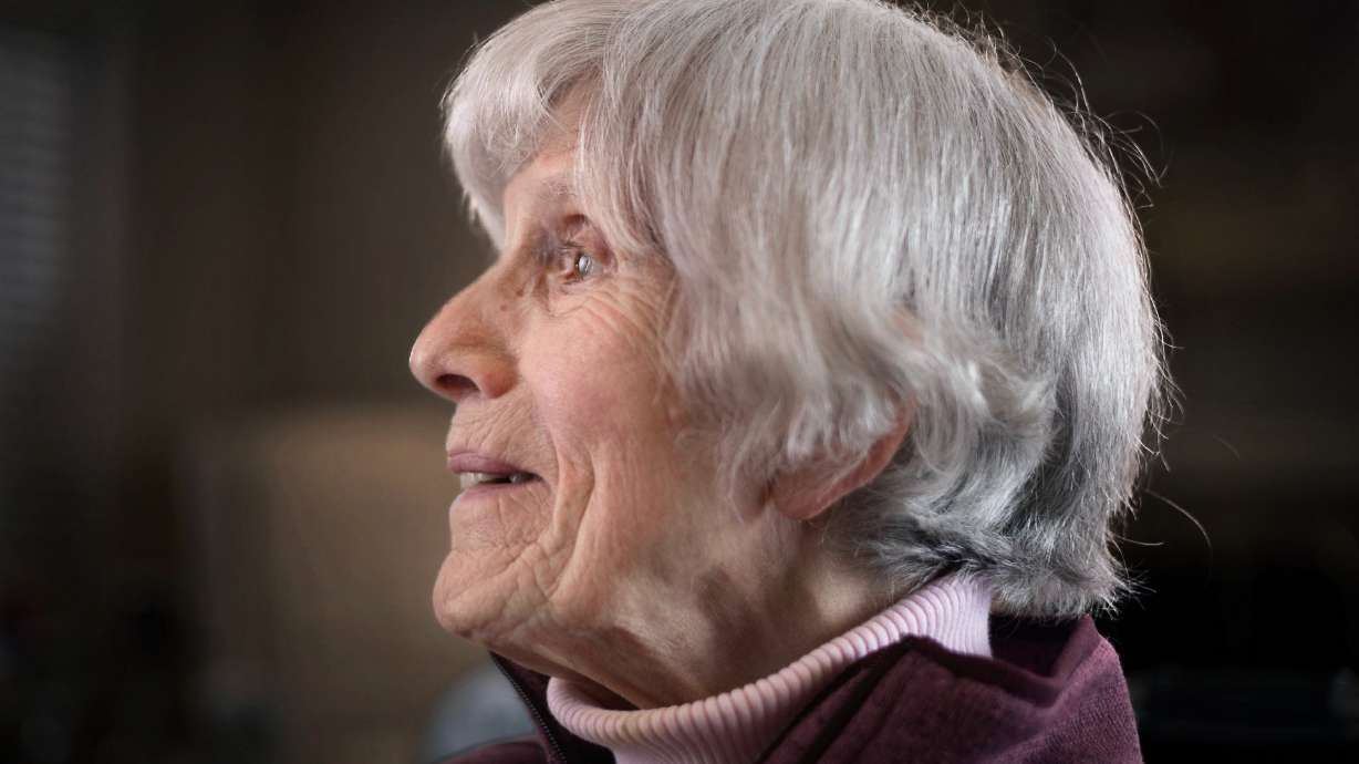 Pamela Atkinson poses for a portrait in her home in Salt Lake City on March 7, 2025. Atkinson died on Saturday at the age of 93.