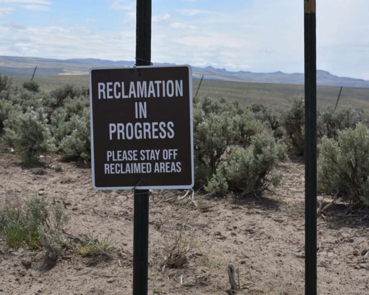 A reclamation sign stands near a former drilling site of Jindalee’s claims area on May 4, 2025.