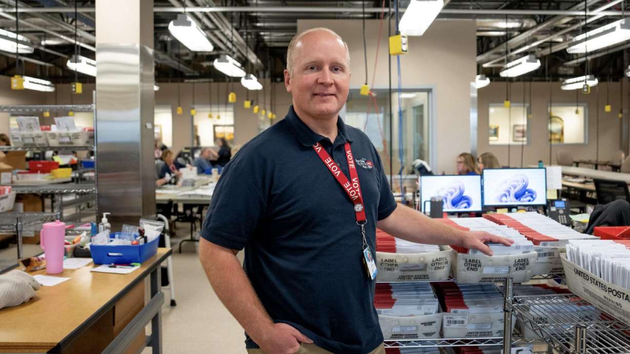 Davis County Clerk Brian McKenzie poses for a photo in a ballot processing center at the Davis County Administrative Building in Farmington on Election Day, Nov. 5, 2024.