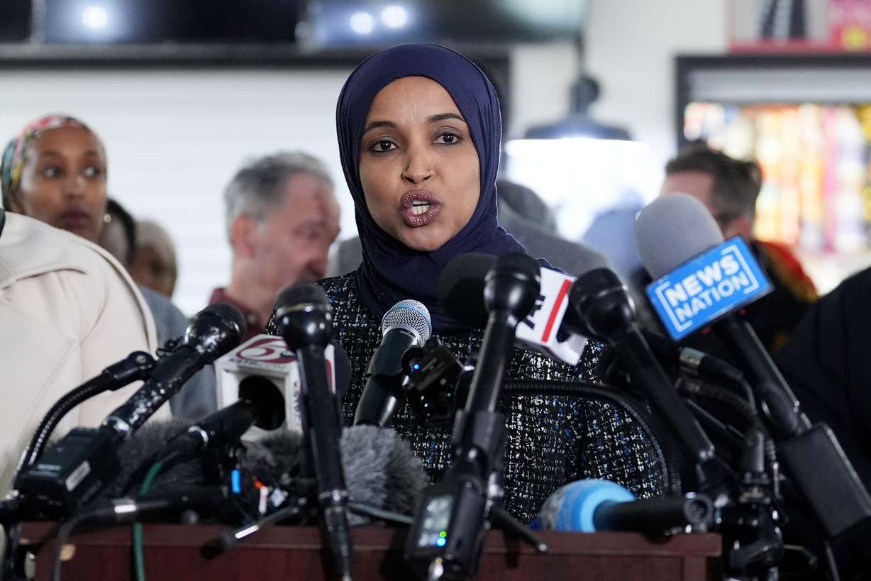 Rep. Ilhan Omar, D-Minn., speaks during a news conference on Jan. 28, in Minneapolis.