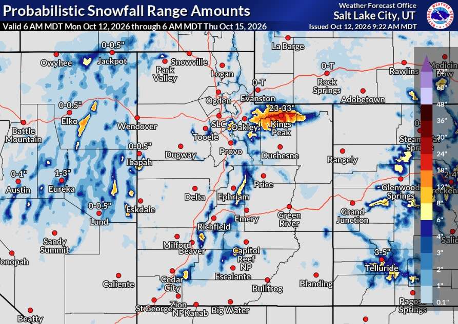 This weather model shows snow probabilities across the state, between early Monday and early Thursday.