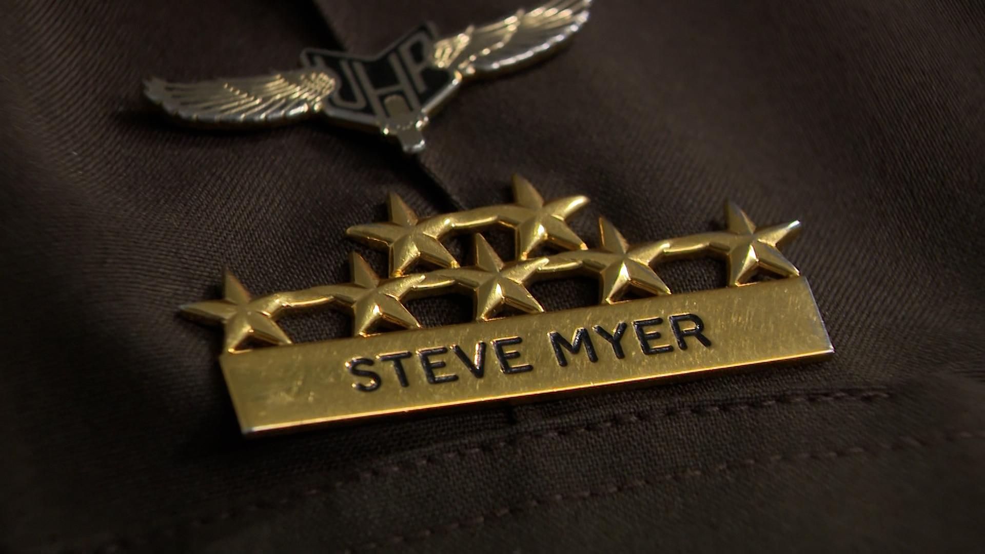 Trooper Steve "Odie" Myer's name badge with his UHP uniform is pictured.