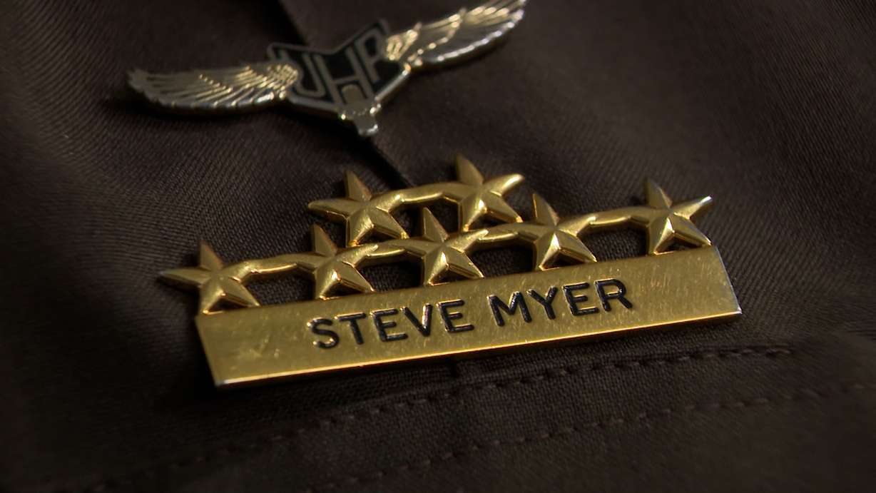 Trooper Steve "Odie" Myer's name badge with his UHP uniform is pictured.