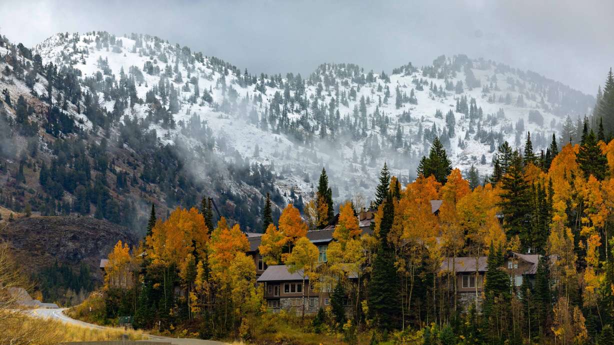 Cold weather brings in the first measurable mountain snow in Little Cottonwood Canyon near Alta on Monday. Utah's mountains could receive their first meaningful snowpack of the season this week.