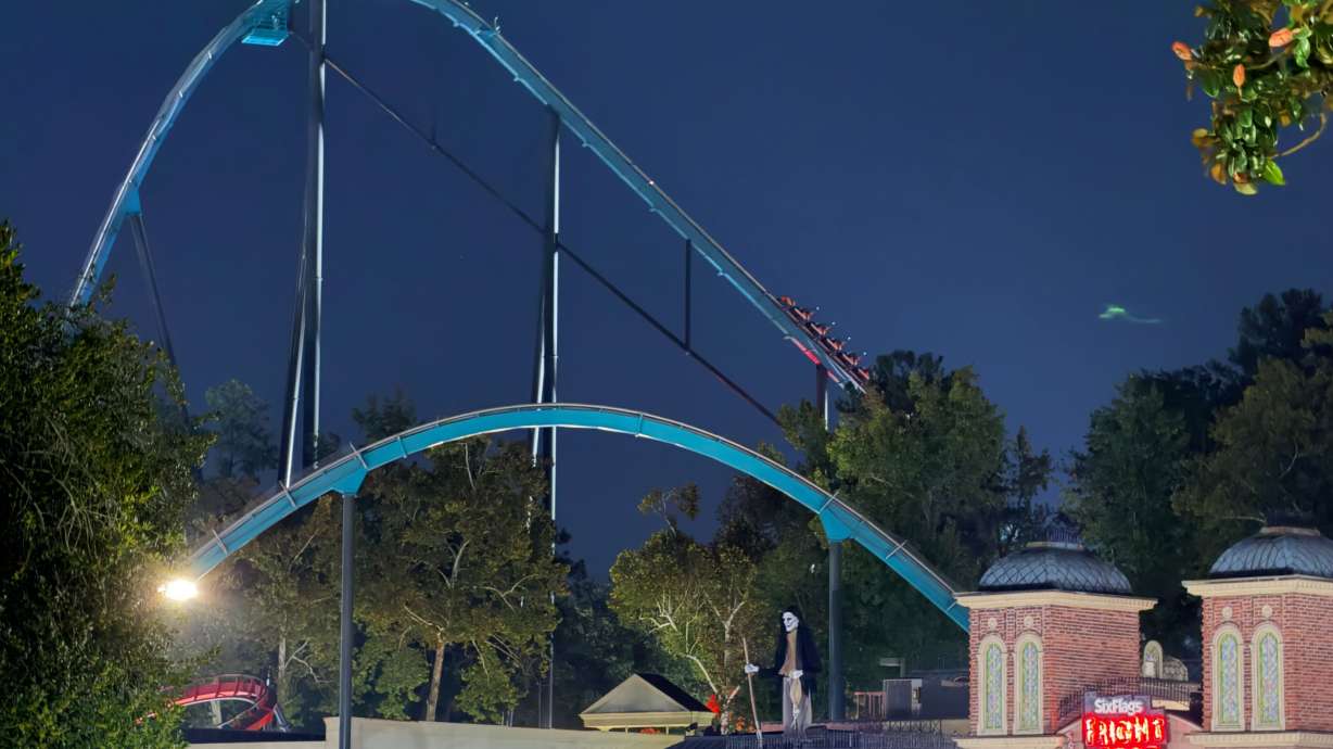 A roller coaster is shown at Six Flags over Georgia on Monday in Austell, Ga.