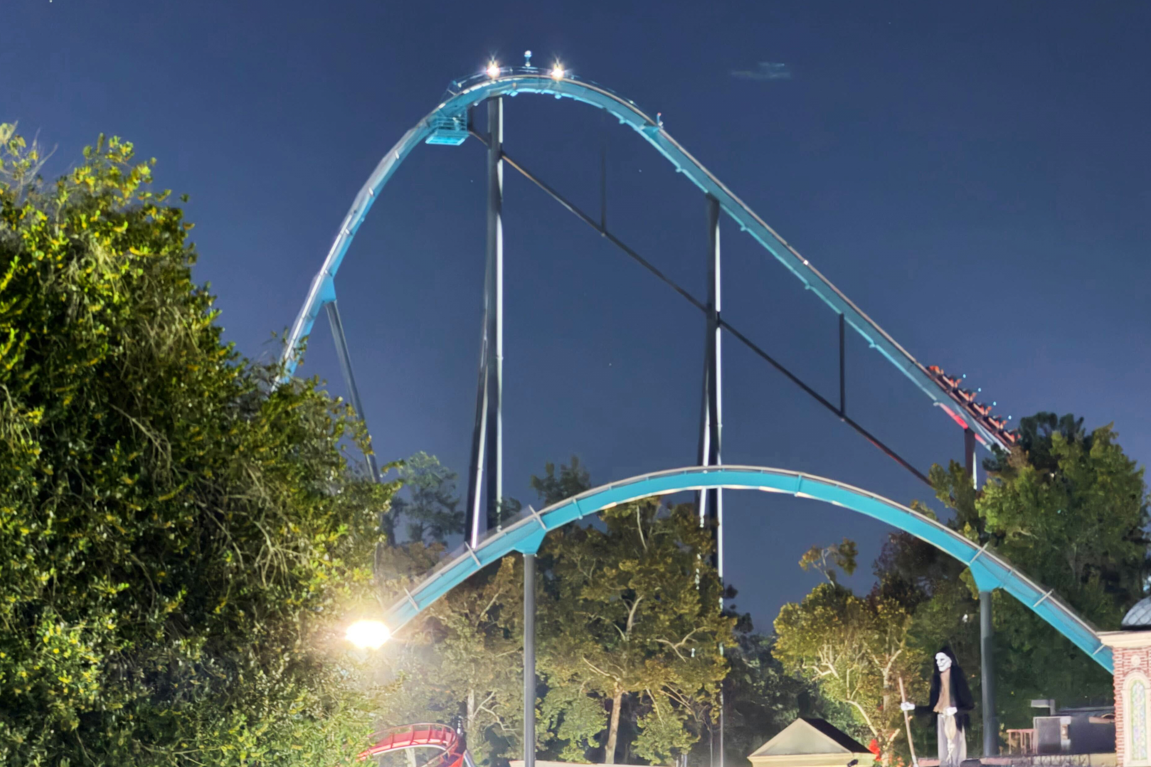 A roller coaster is shown at Six Flags Over Georgia on Monday in Austell, Ga.