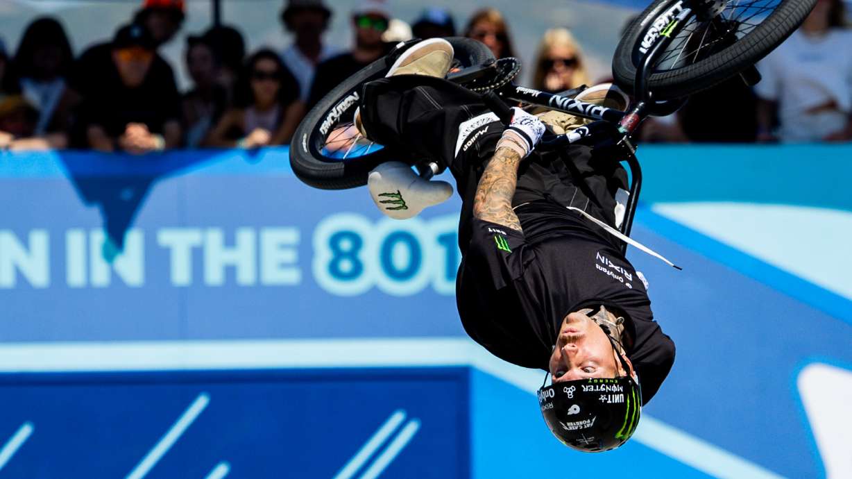 Jeremy Malott competes in the Sonic BMX Dave Mirra Park Best Trick at the X Games Salt Lake City 2025 at the Utah State Fairpark in Salt Lake City on June 29, 2025.