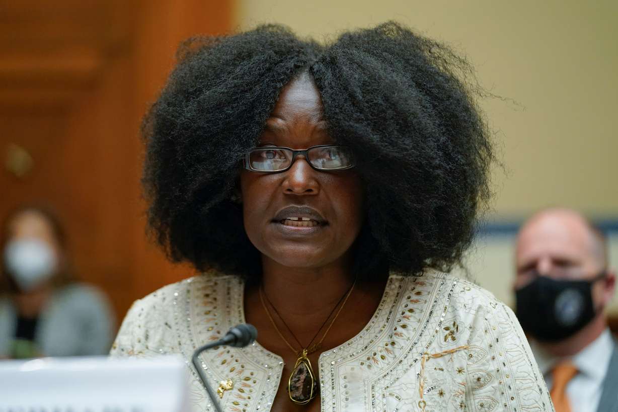 Zeneta Everhart, whose son Zaire Goodman was shot in the neck during the Buffalo Tops supermarket mass shooting and survived, testifies during a House Committee on Oversight and Reform hearing on gun violence on Capitol Hill in Washington on June 8, 2022. Everhart said hate crime enhancements may be the only deterrent to events like the shooting.