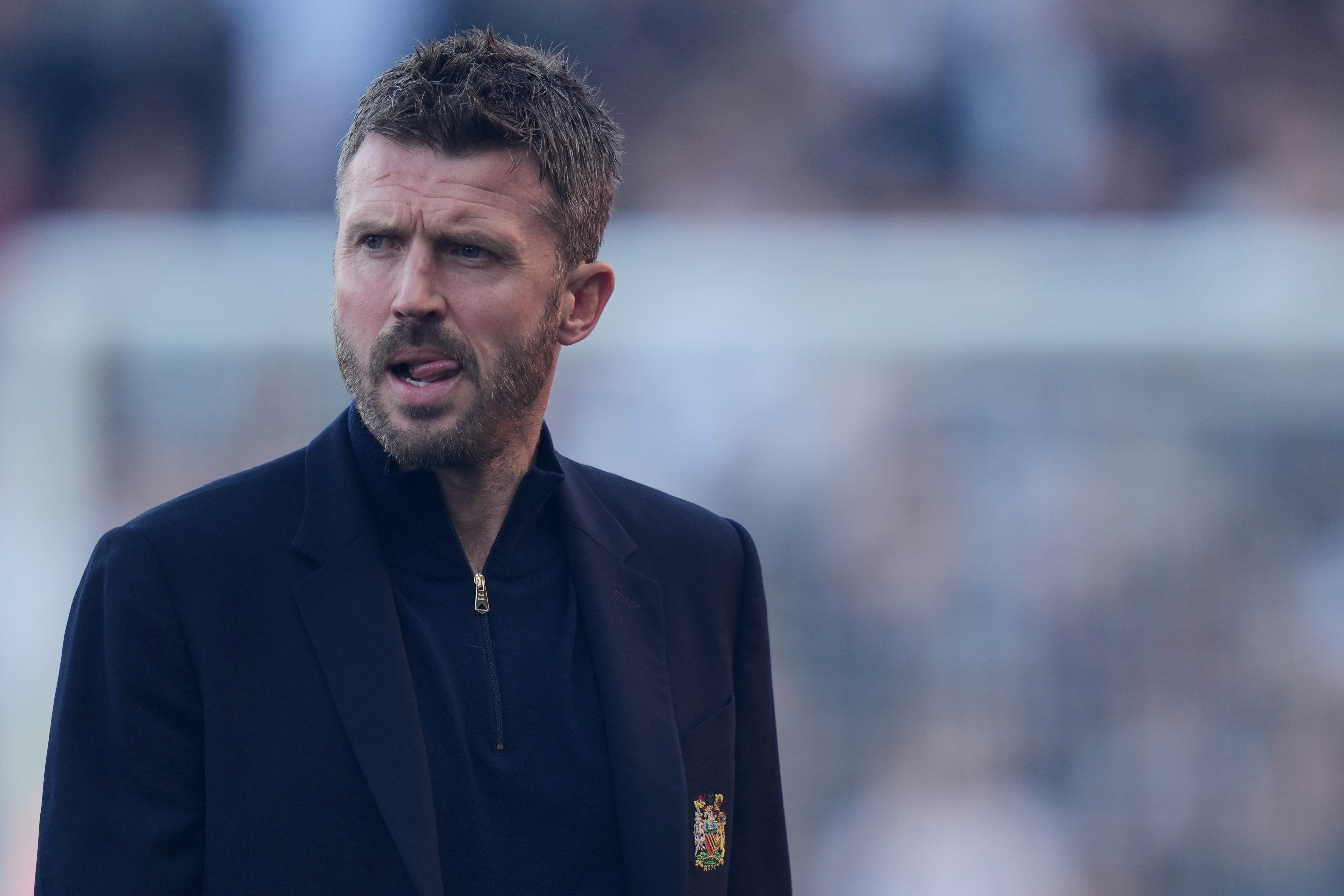 Manchester United's head coach Michael Carrick stands on the sidelines prior to the start of the English Premier League soccer match between Fulham and Manchester United in London, Sunday, Sept. 20, 2026. 