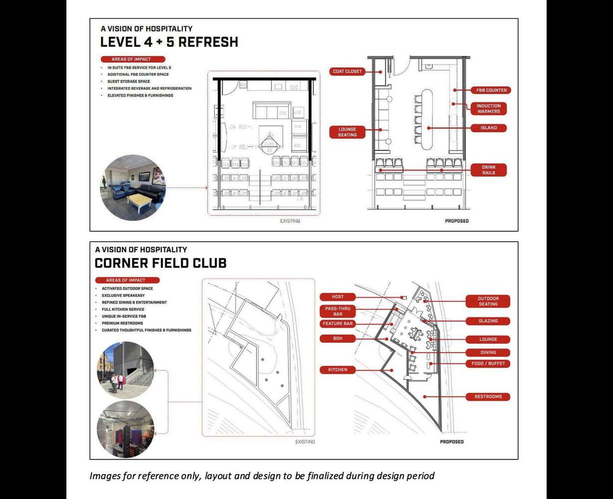 A rendering shows conceptual floor plans for renovations to Rice-Eccles Stadium.