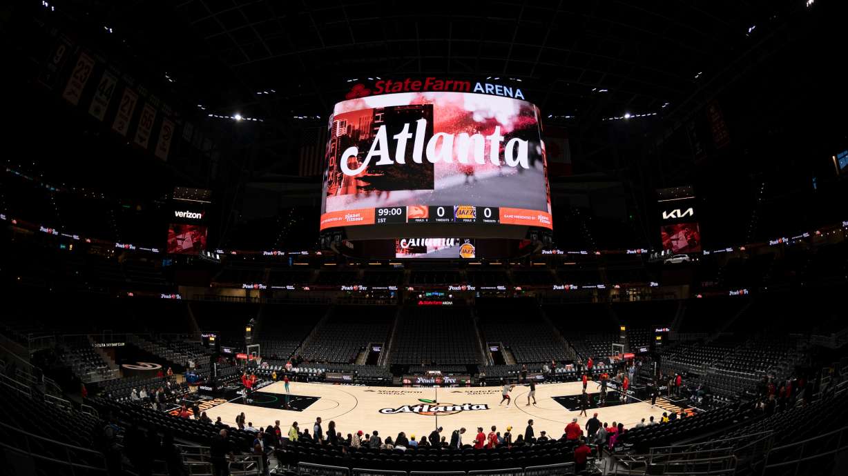 FILE - State Farm Arena is viewed before an NBA basketball game between the Atlanta Hawks and the Los Angeles Lakers, Dec. 30, 2022, in Atlanta.