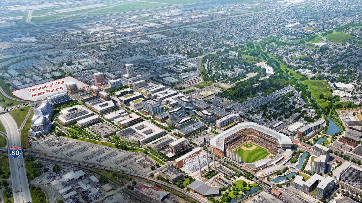 A rendering of the future University of Utah Health Redwood Health Center in Salt Lake City's planned Power District. The university's board of trustees approved the purchase of 14 acres in the area on Tuesday.