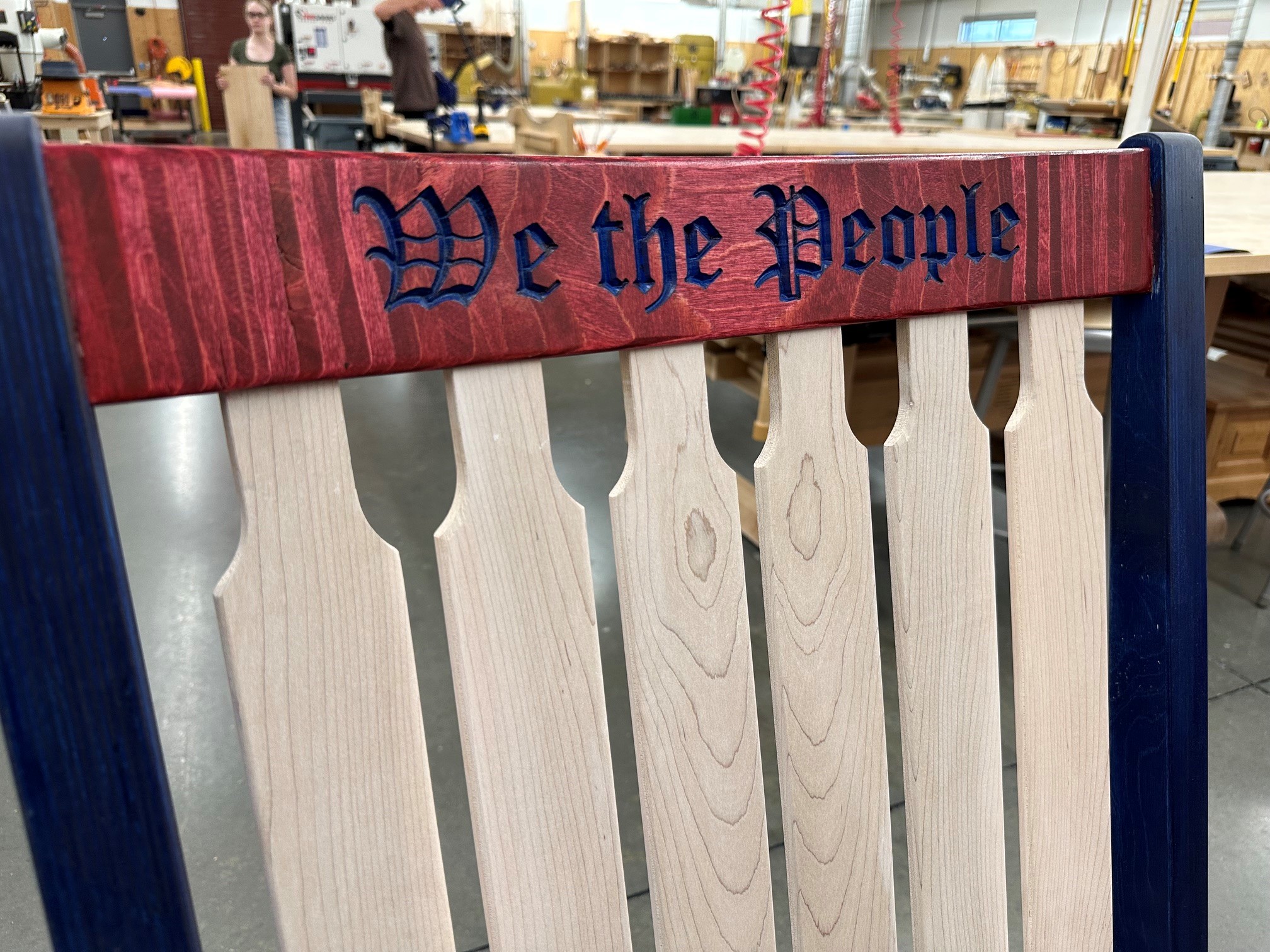 Original "We the People" Rocking Chair built by shop teacher Steven Tanner.