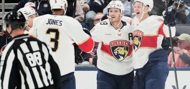 Brady Tkachuk has natural hat trick, brother Matthew has 5 assists as Panthers roll Blue Jackets 7-3
