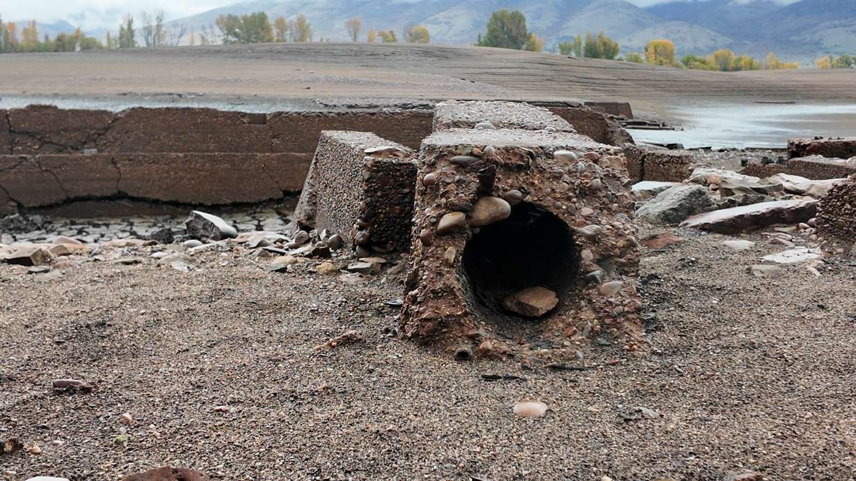 Remnants of what appears to be an old artesian well structure that was under the water of Pineview Reservoir.