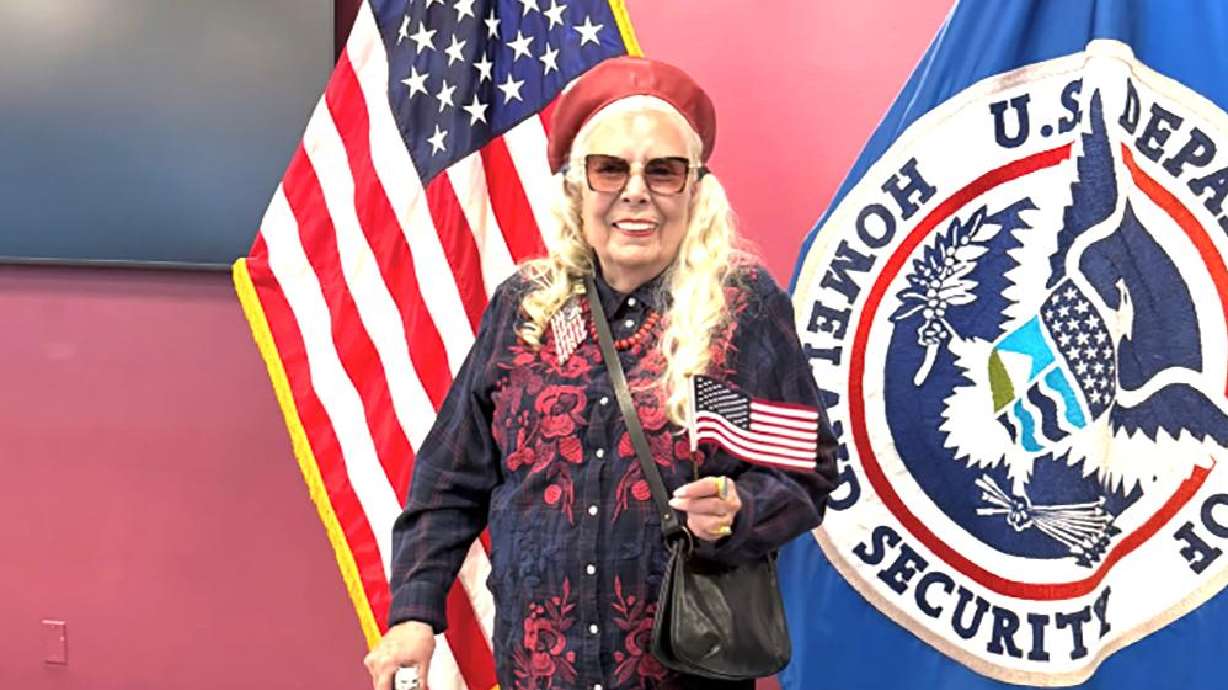 Canadian singer-songwriter Joni Mitchell following her naturalization ceremony to become a U.S. citizen on Tuesday. Mitchell completed the process at age 82, nearly 60 years after leaving Canada.