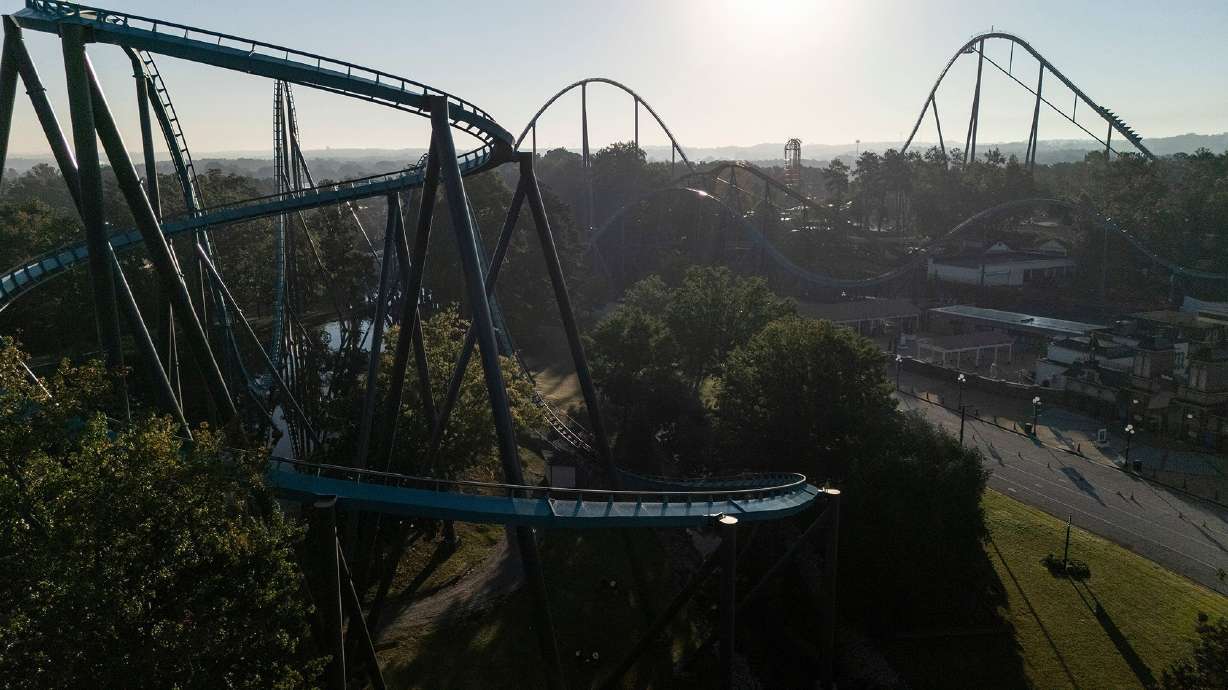 Attractions are seen at Six Flags Over Georgia near Atlanta on Tuesday.