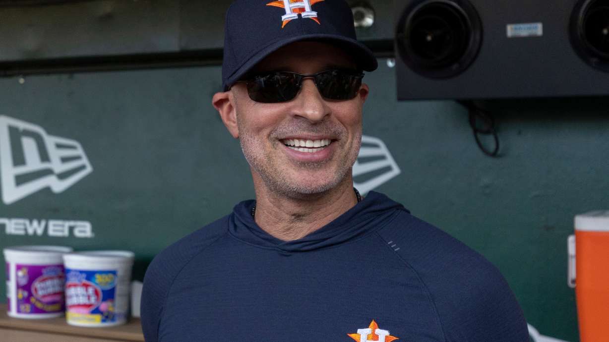 Houston Astros manager Joe Espada interviews with media before a baseball game against the Athletics, Saturday, Sept. 26, 2026, in West Sacramento, Calif.