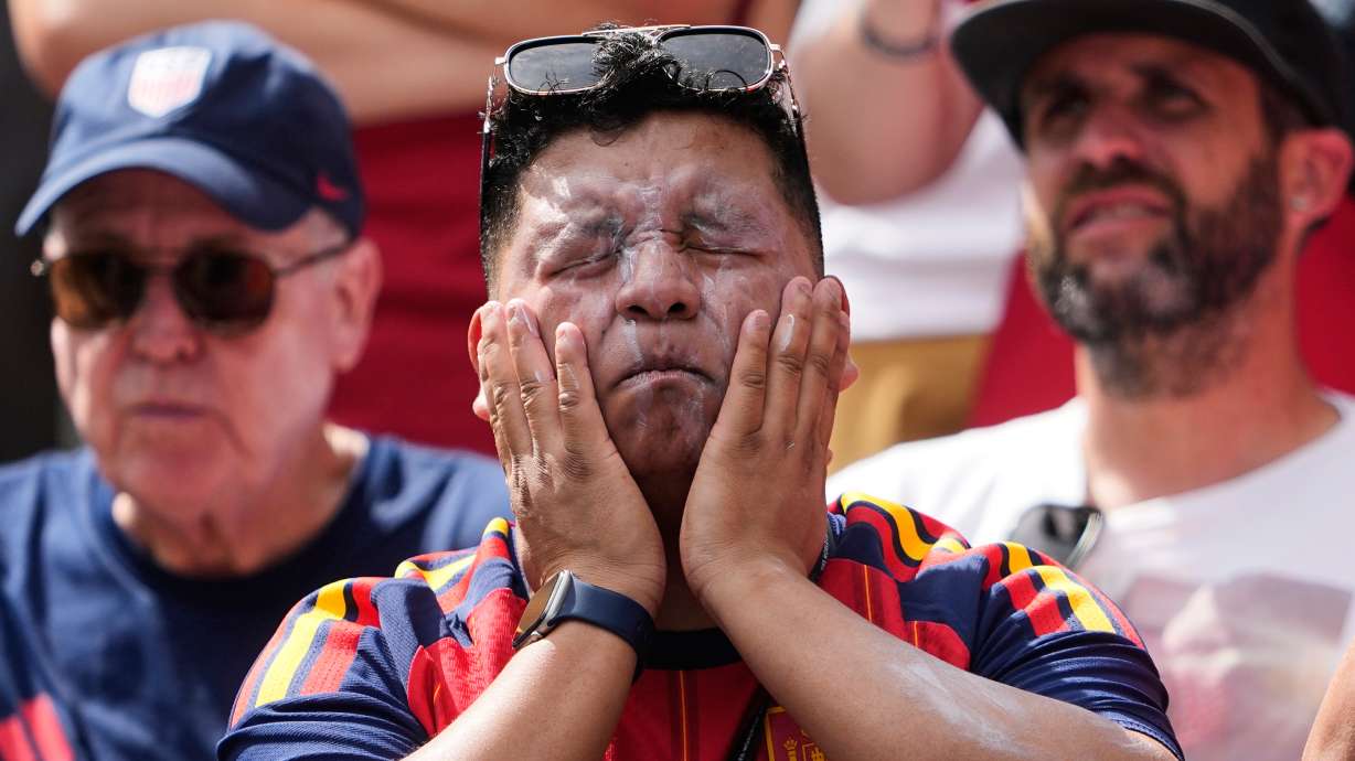 A fan puts on sunscreen prior to a FIFA World Cup 2026 match in Group G between Belgium and Egypt in Seattle on June 15. A new type of sunscreen, featuring the chemical BEMT, hit American stores on Wednesday.