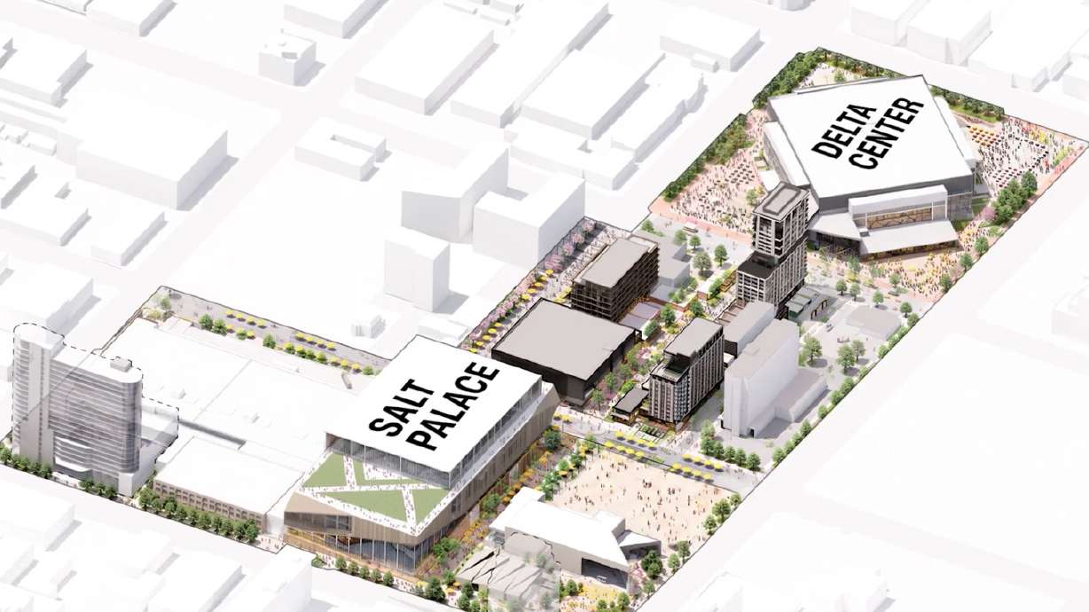 A rendering of Smith Entertainment Group's and Salt Lake County's plans for the "sports, entertainment, culture and convention district." Construction is expected to begin next year.