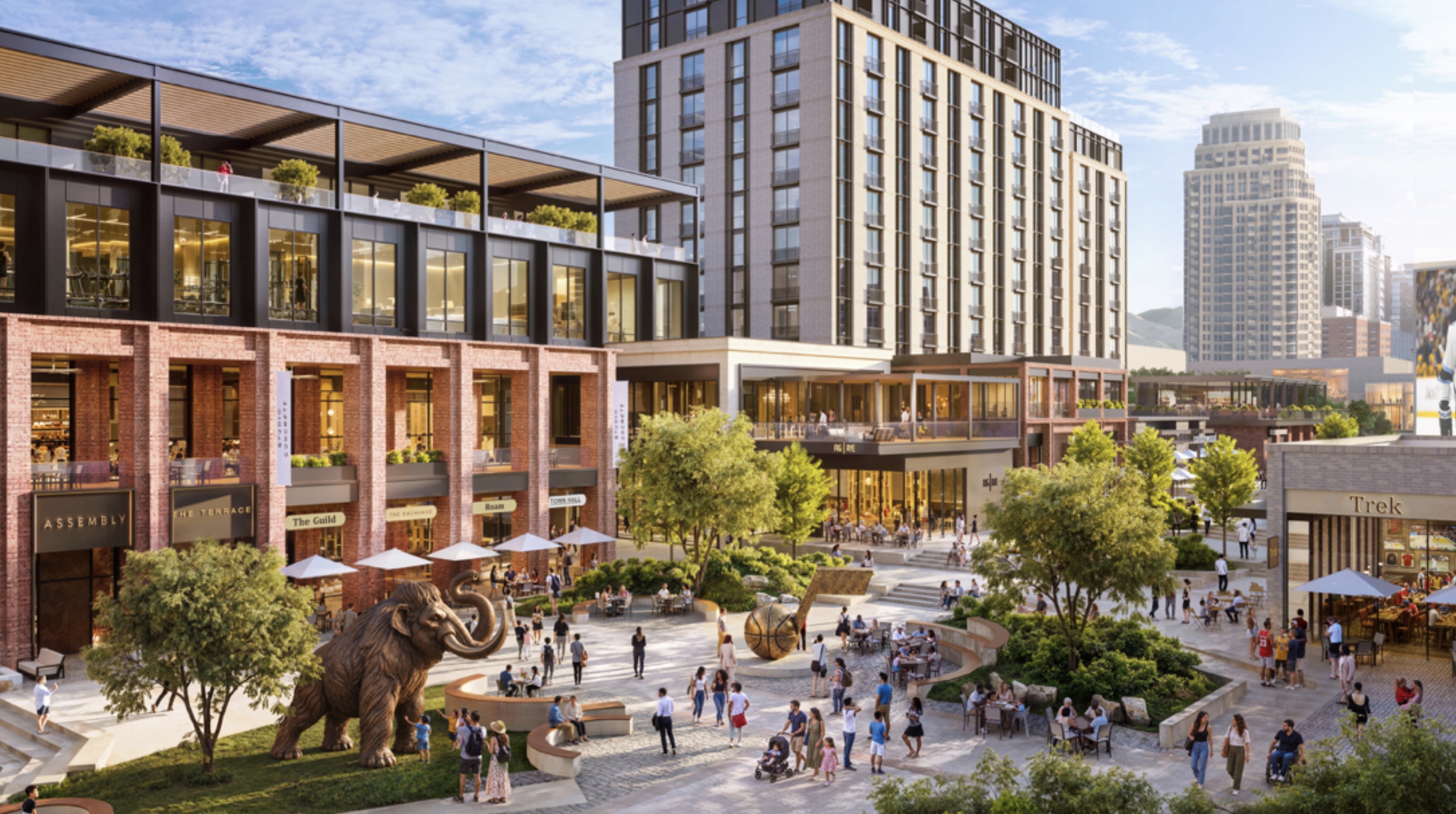 Smith Entertainment Group's and Salt Lake County's plans for the "sports, entertainment, culture and convention district" in downtown Salt Lake City. Construction is expected to begin next year. 