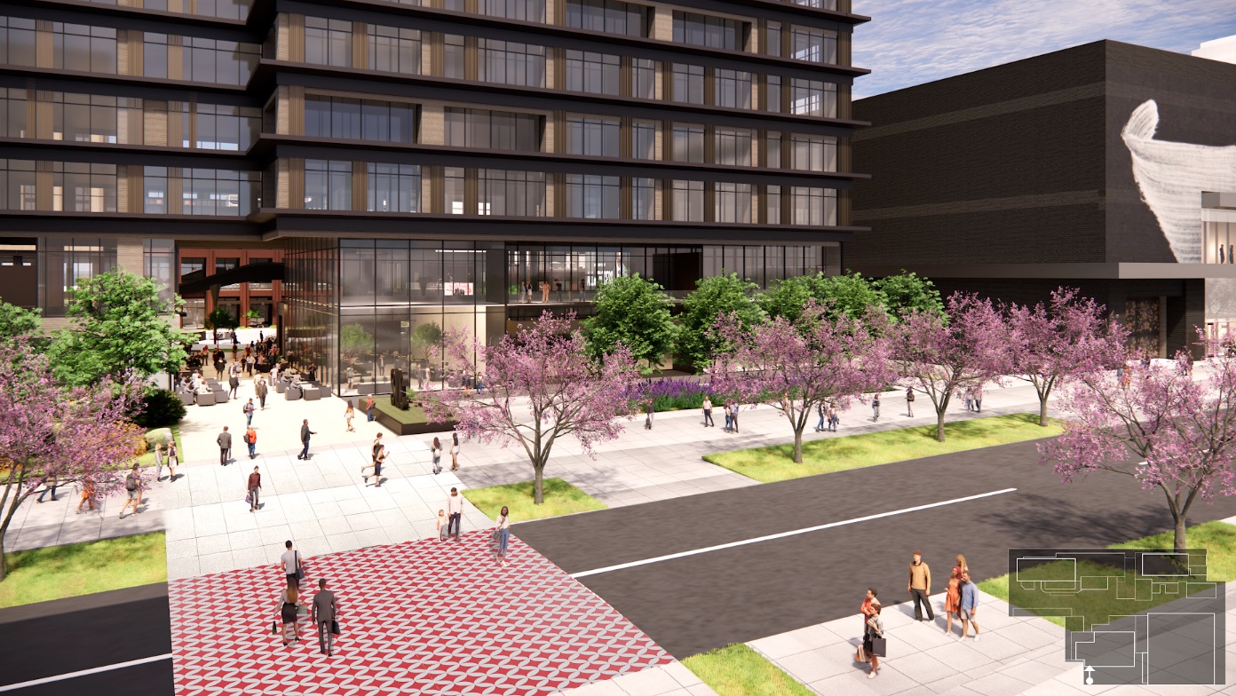 A rendering of a new office building that would be located along 100 South in the historic Japantown street area.