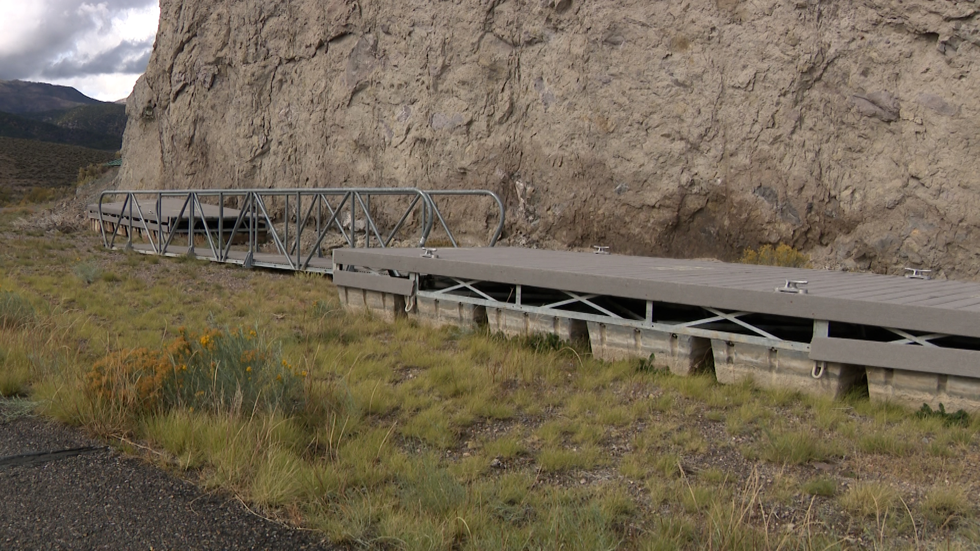 Docks out of the water at Piute State Park because of low water levels.