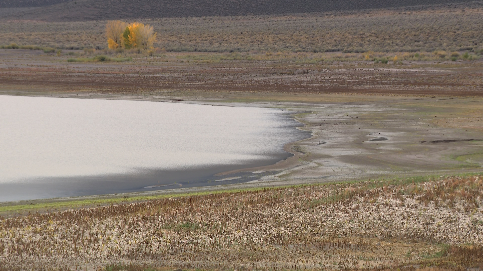 Exposed shoreline at Piute Reservoir.
