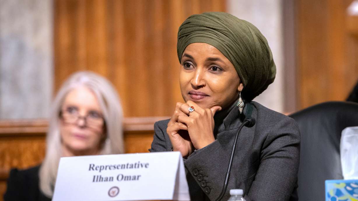 Rep. Ilhan Omar, D-Minn., during a congressional spotlight hearing on Capitol Hill, Sept. 22, in Washington. Omar has had her phone seized and relatives subpoenaed in a criminal probe, a source told the Associated Press on Thursday.