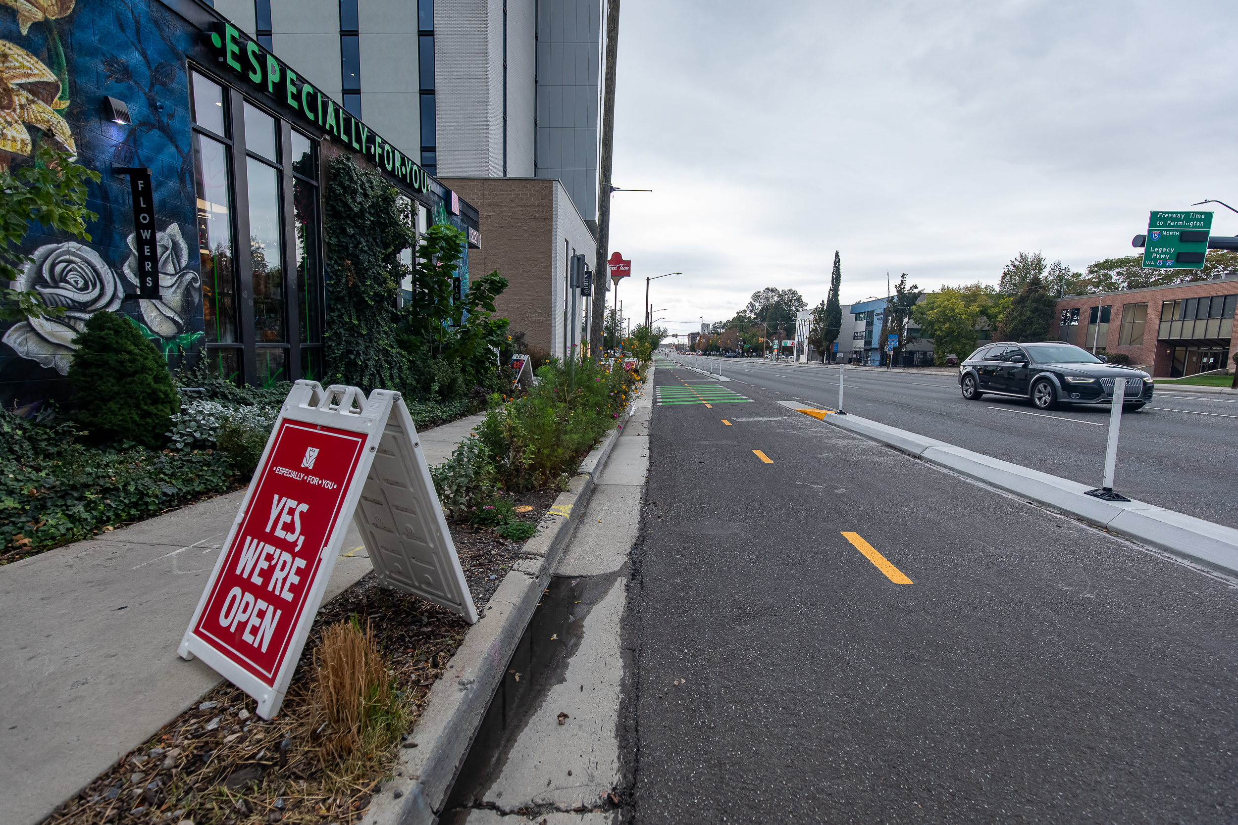 The 400 South Viaduct Trail is pictured next to Especially For You Flowers in Salt Lake City on Wednesday. The trail was completed earlier this year, but a local business owner along the path is working on a petition to get it removed.