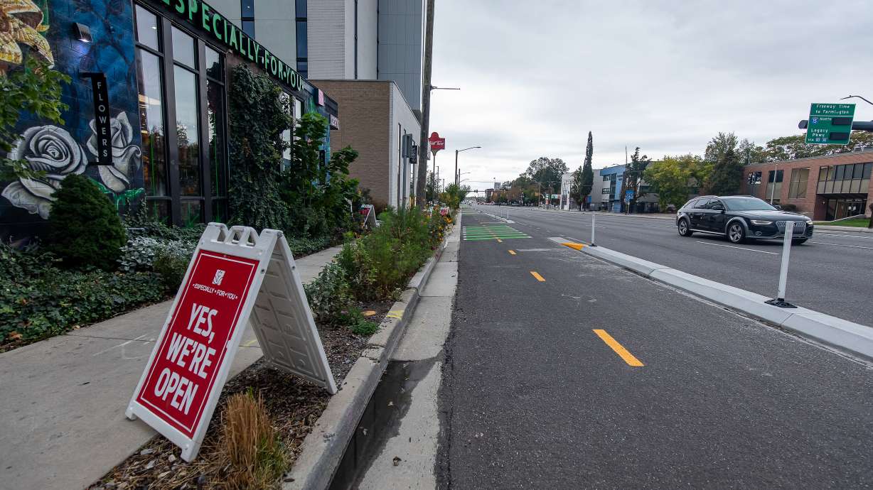 The 400 South Viaduct Trail is pictured next to Especially For You Flowers in Salt Lake City on Wednesday. The trail was completed earlier this year, but a local business owner along the path is working on a petition to get it removed.