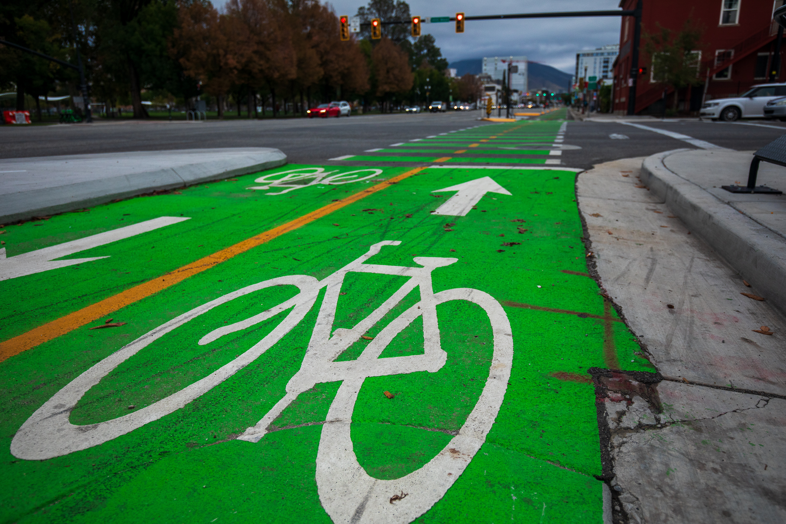 The 400 South Viaduct Trail is pictured near Pioneer Park on Wednesday. The trail was completed earlier this year, but a local business owner along the path is working on a petition to get it removed.
