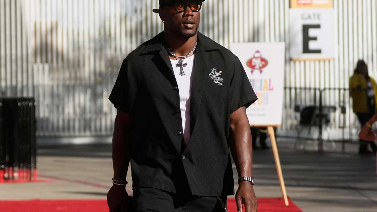 FILE - San Francisco 49ers defensive end Keion White arrives before an NFL football game against the Denver Broncos in Santa Clara, Calif., on Oct. 4, 2026.