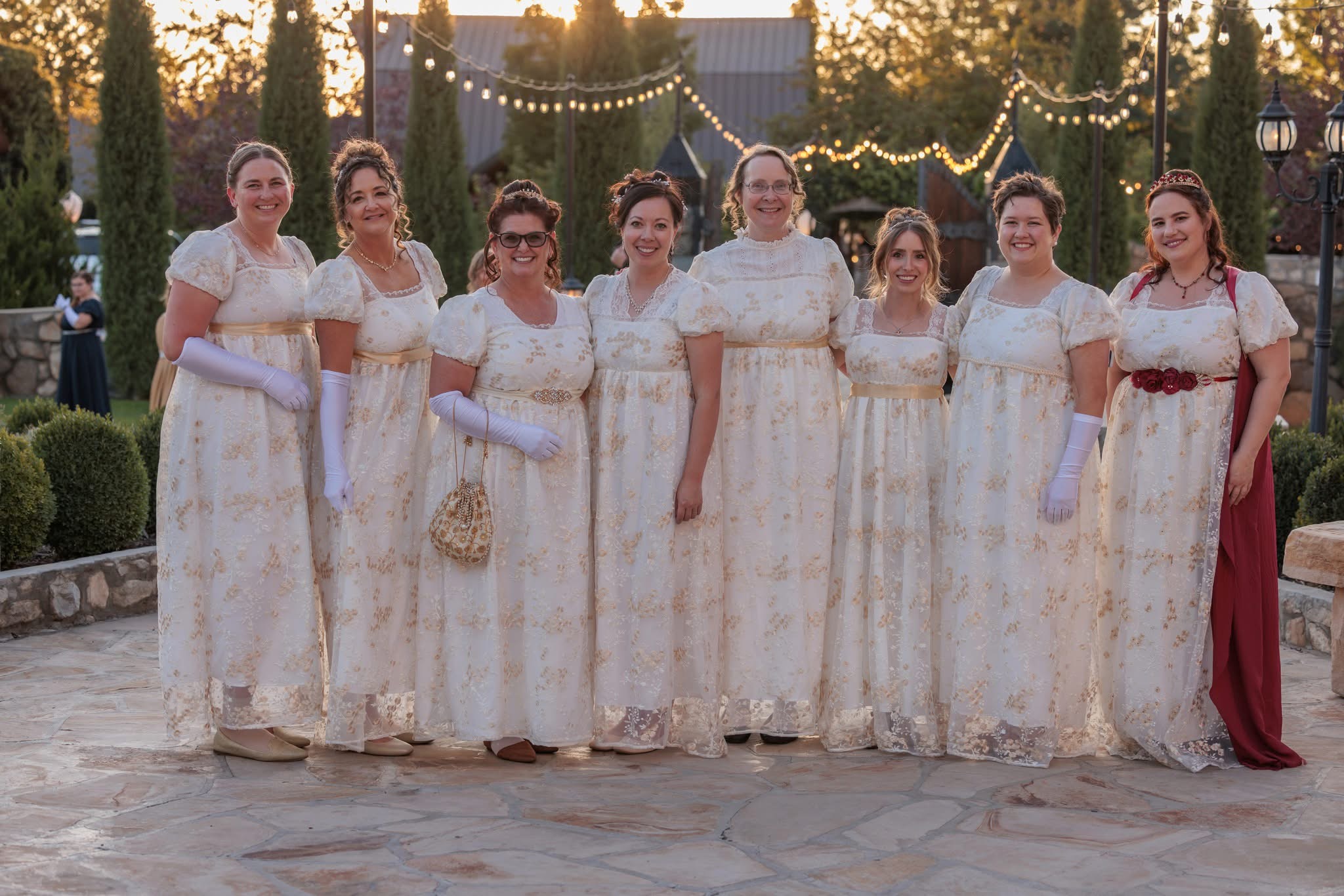 Utah readers pose in matching Regency attire at author Julianne Donaldson's annual Regency Retreat in Lindon.