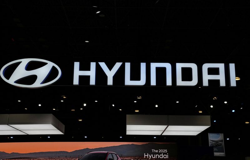 A Hyundai logo is seen at the New York International Auto Show Press Preview, in Manhattan, New York City, U.S., March 27, 2024.