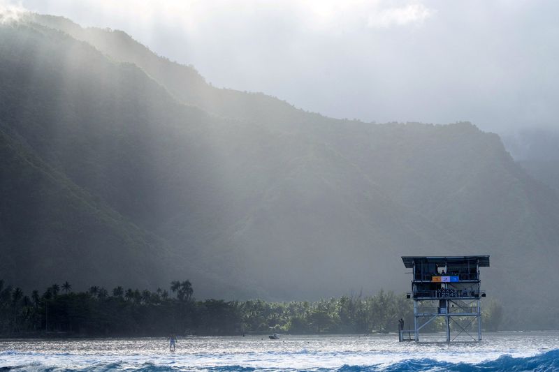 FILE PHOTO: Paris 2024 Olympics - Surfing - World Surf League - Tahiti Pro - Teahupo'o, Tahiti - May 25, 2024 General view during the opening round