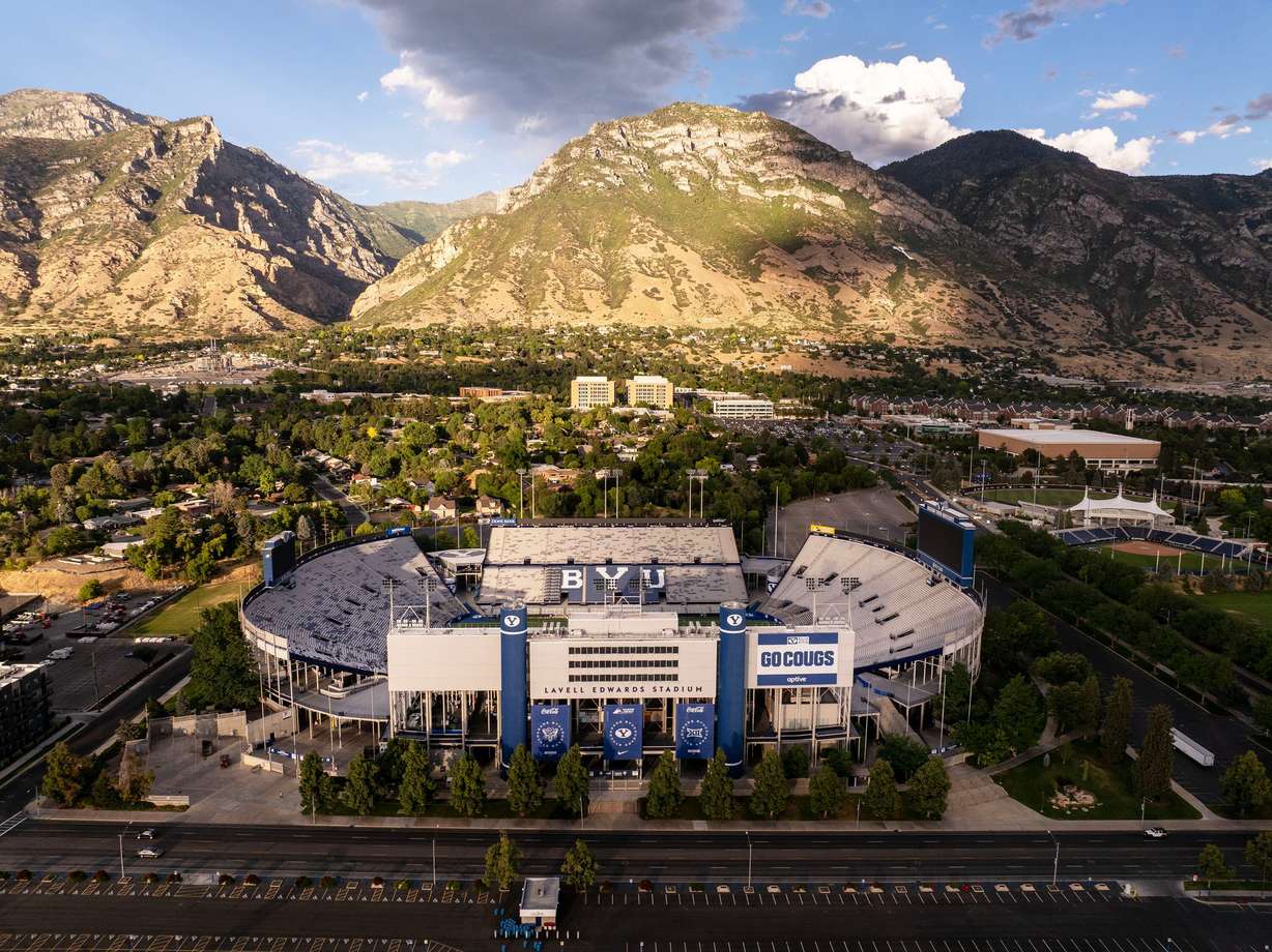 LaVell Edwards Stadium in Provo on July 9, 2025. The stadium is set to host what is being called its biggest game ever as No. 8 BYU hosts No. 2 Notre Dame on Saturday night.