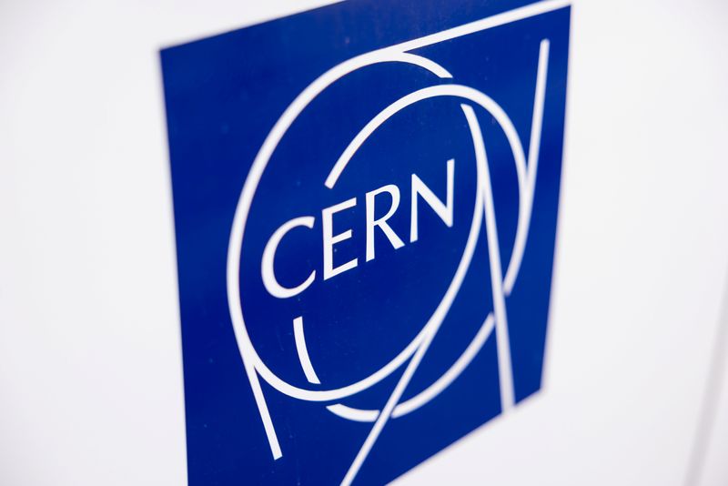 The European Organization for Nuclear Research (CERN) logo is pictured on a car in Meyrin near Geneva, Switzerland, April 13, 2022.
