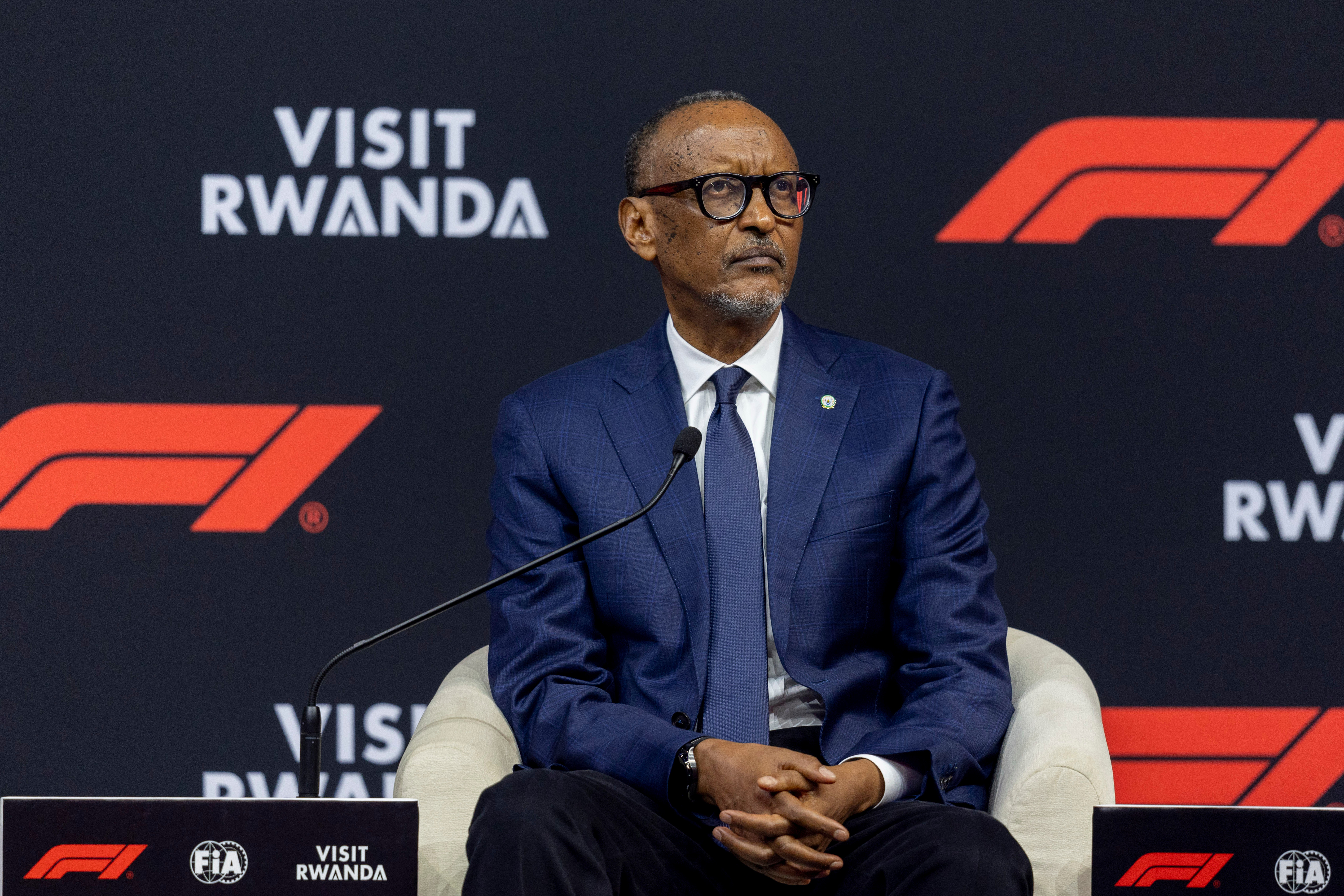 Rwandan president Paul Kagame speaks during an announcement that Formula 1 will return to Africa with a grand prix in the country starting early next decade, in Kigali, Tuesday, Oct. 13, 2026. 