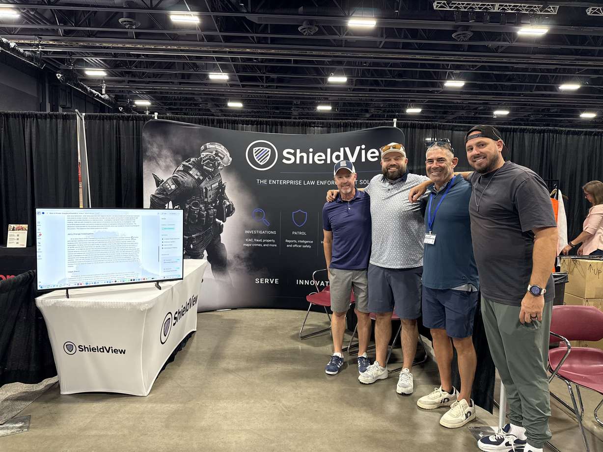 Bryan Zinn, Chase Cutler, Jonathon Ord and Mike Hawker, of ShieldView, at their booth at the Utah Sheriff Association Conference.