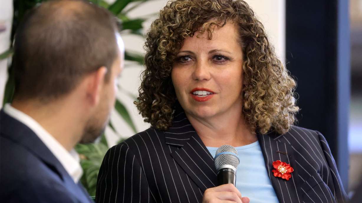 Rep. Celeste Maloy, R-Utah, speaks at the AI: The Regulatory Frontier summit at UVU’s Lehi campus on Thursday. The Director of the AI Ethics and Governance Institute described AI as a "gray rhino problem" during a Regulatory Reform Summit on artificial intelligence Thursday at Utah Valley University.