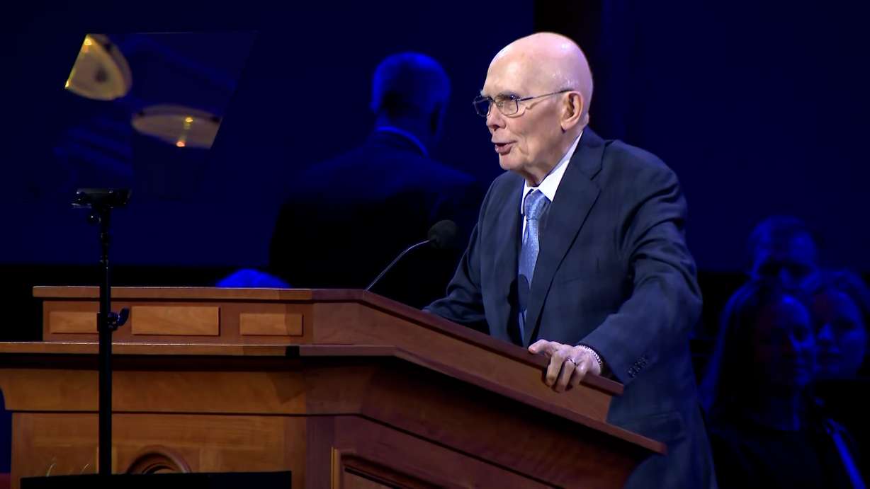 Church of Jesus Christ of Latter-day Saints President Dallin H. Oaks speaks at the G20 Interfaith Forum held in Salt Lake City on Thursday.