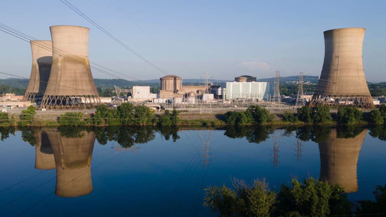 Constellation's nuclear power plant on Three Mile Island near Middletown, Pa., June 25, 2025, which may reopen in 2027. The United States is making an unprecedented attempt to revive three shuttered nuclear plants to meet rising energy demand, including from large-scale data centers.