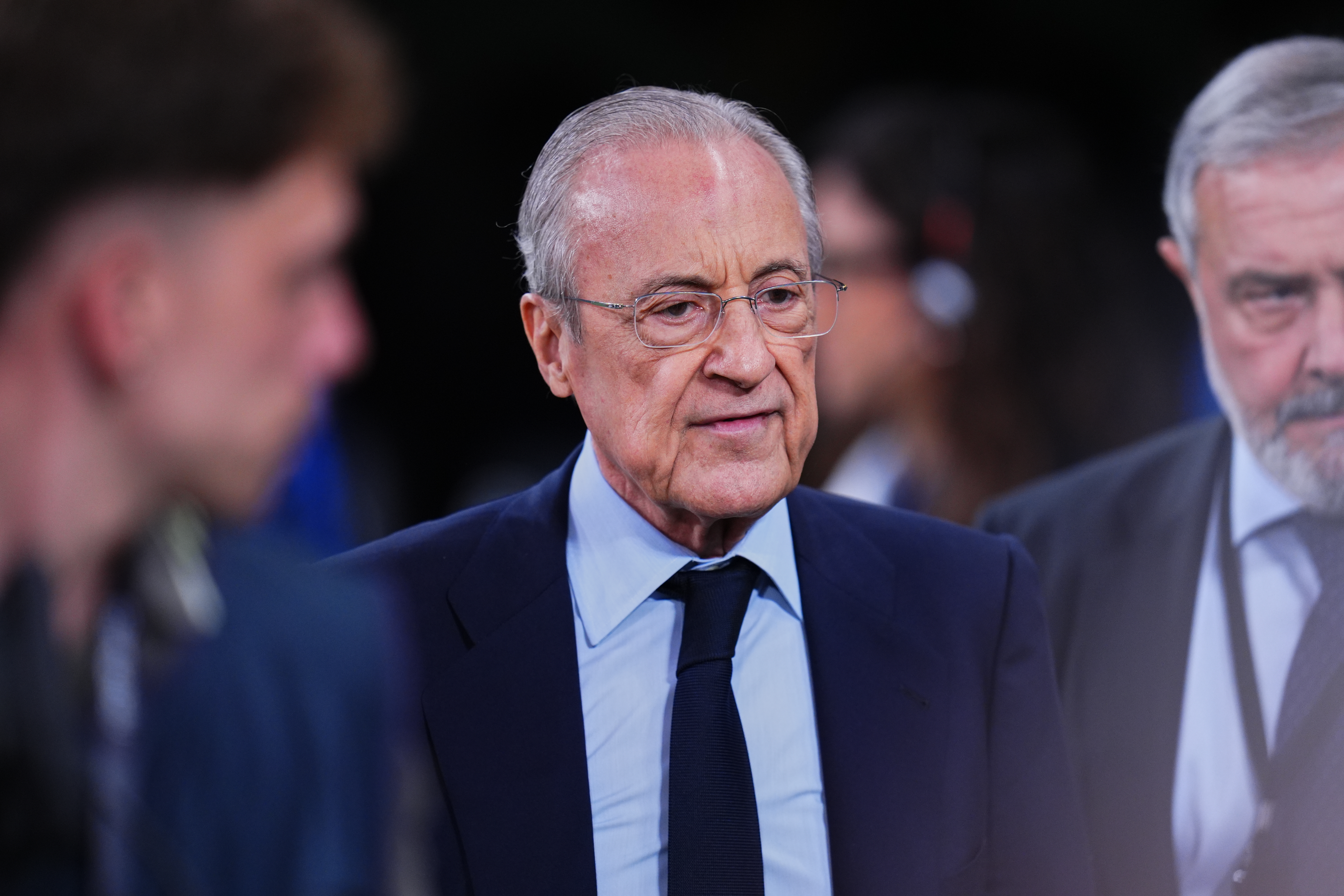 Relak Madrid President Florentino Perez arives for the La Liga soccer match between Real Madrid and Villarreal in Madrid, Spain, Saturday, Oct. 10, 2026. 