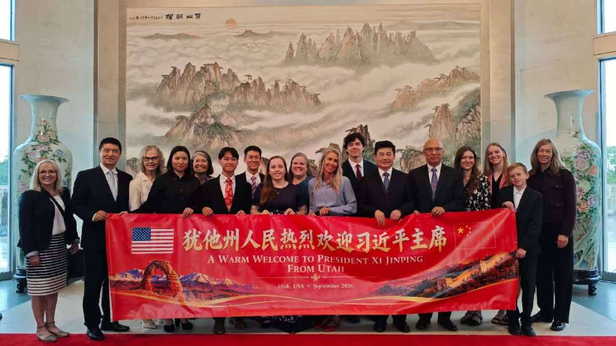 A delegation of Utahns, including high school students learning Chinese, visits the Chinese Embassy in Washington, D.C., in September to welcome President Xi Jinping to the U.S.