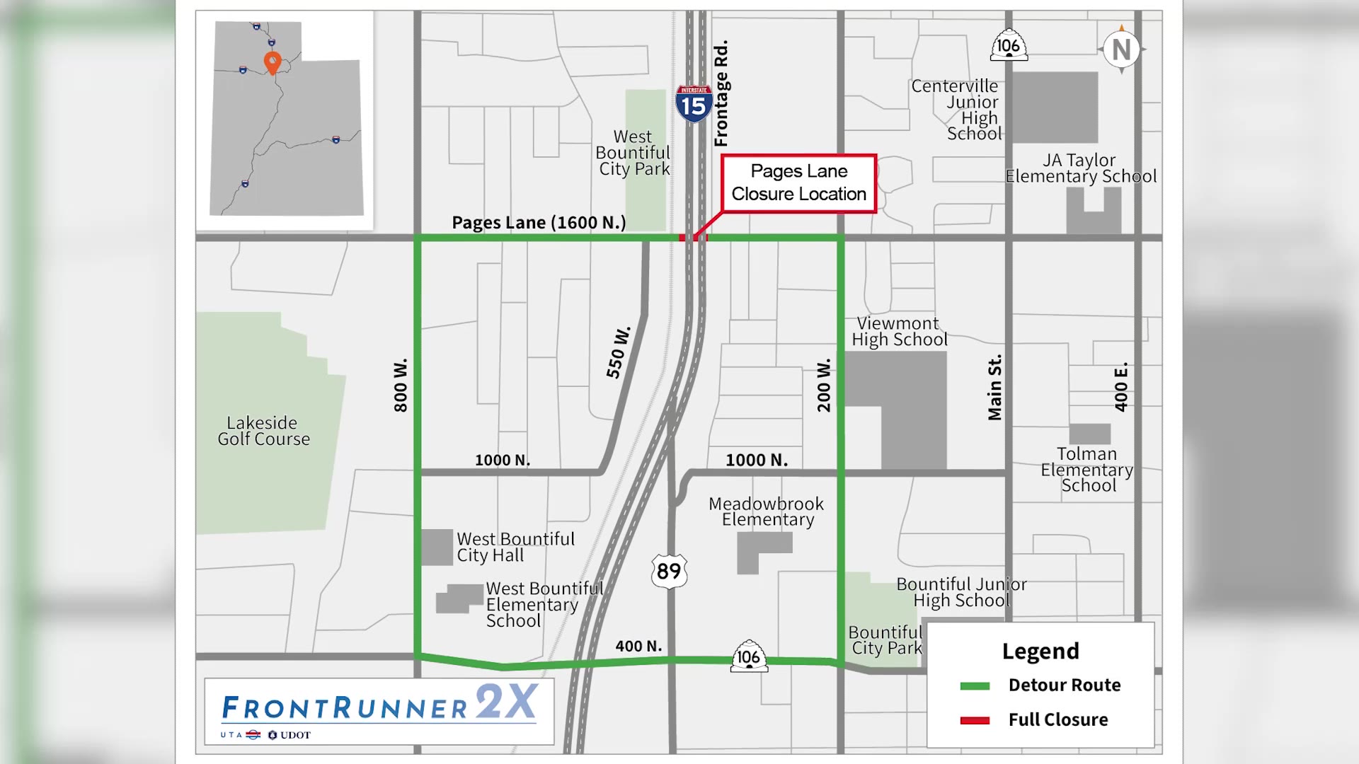 Image of UDOT project that will close a stretch of Pages Lane in Bountiful.